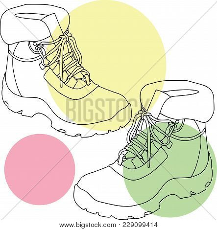 Footwear For Women With Colored Bubbles Background - Timberland Boots. Objects, Fashion, Isolated.