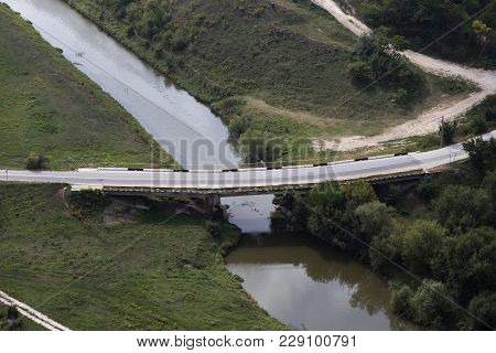 Bridge Over The Rive Prut. Republic Of Moldova Butuceni Village.