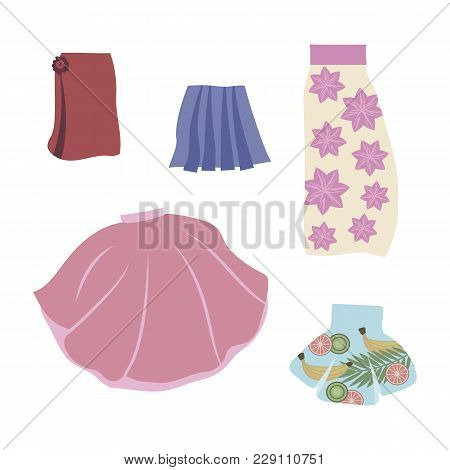 Multicolored Simple Light Bright Vector Woman Texile Skirts Isolated On The White Background