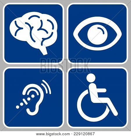 Disabled Icons Set, Blue Disability Symbols, Disable Signs