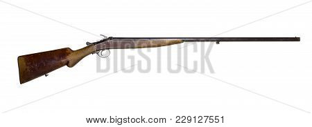 Vintage Hunting Single-barreled Shotgun, Isolated On White Background