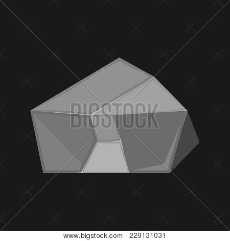 A Small Dark Rock On A Black Background. A Grey Stone Tanzanite. Vector Illustration. Beautiful Ston