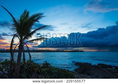 Pinones Beach Scene At Sunset On Puerto Rico