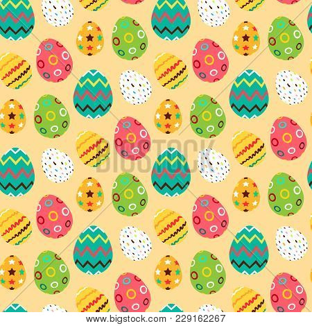 Easter Bright Seamless Pattern With Eggs. Vector Illustration