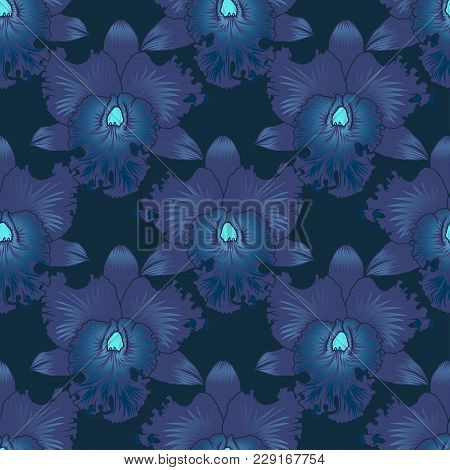 Seamless Floral Pattern Orchids Flower With Countur.