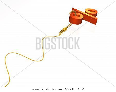 Hook With Percent Sign On White Background, 3d Illustration.