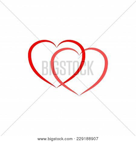 Heart Two Sign. Red Card On White Background. Romantic Silhouette Symbol Linked, Join, Love, Passion