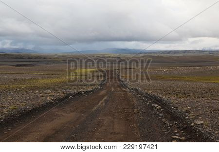 Icelandic Road To A Mountain Lakagigar In Iceland
