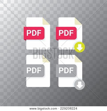 Vector Flat Pdf File Icon And Vector Pdf Download Icon Set Isolated On Transparent Background. Vecto