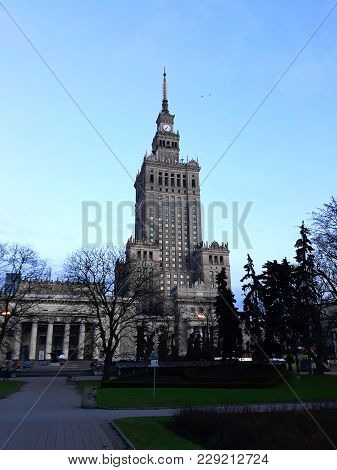 Warsaw, Poland - December 15, 2017: Palace Of Culture And Science, A Notable High-rise Building