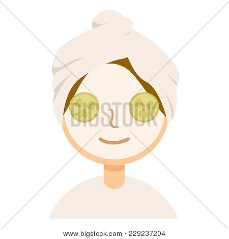 Attractive Woman With A Mask On The Face. Beautiful Girl Is Looking Into The Camera With A Cucumber 