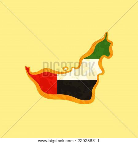 Map Of United Arab Emirates Colored With Emirati Flag And Marked With Golden Line In Grunge Vintage 