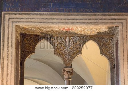 Entrance's Fragment In Sala Della Cancelleria In Palazzo Vecchio, Florence, Tuscany, Italy.
