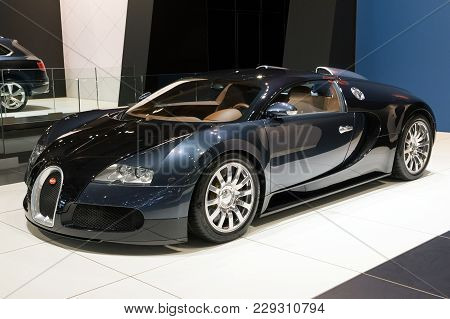 Brussels - Jan 10, 2018: Bugatti Veyron Sports Car Showcased At The Brussels Motor Show.