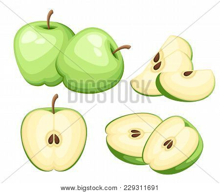 Apple And Slices Of Apples. Vector Illustration Of Apples. Vector Illustration For Decorative Poster