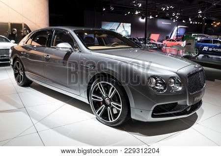 Brussels - Jan 10, 2018: Bentley Flying Spur V8 S Luxury Car Showcased At The Brussels Motor Show