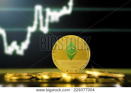 Ethereum Classic (etc) Cryptocurrency; Gold Ethereum Classic Coin On The Background Of The Chart