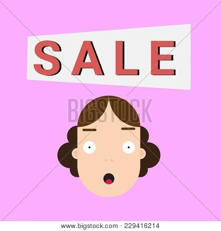Girl, Sale, Flat Face, Flat People, Flat Icon.
