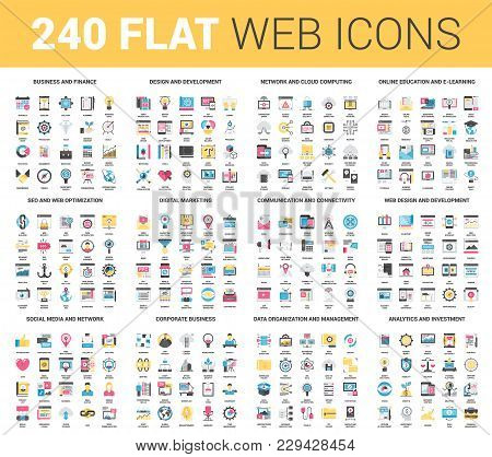 Vector Set Of 240 64x64 Pixel Perfect Flat Web Icons. Fully Editable And Easy To Use.