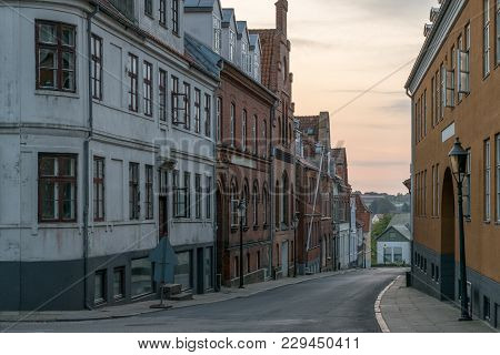 Beautiful Street In Denmak At Sunset, Viborg