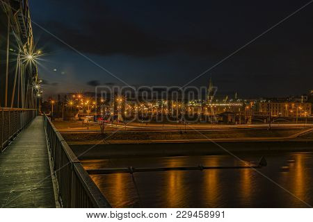 Usti Nad Labem City From Railway Bridge In Winter Night
