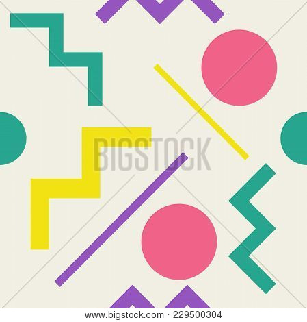 Seamless Geometric Pattern With Zigzag, Line And Circle Shapes.
