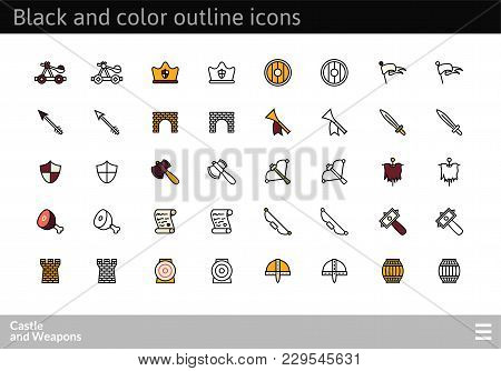 Black And Color Outline Icons Thin Flat Design, Modern Line Stroke Style, Web And Mobile Design Elem