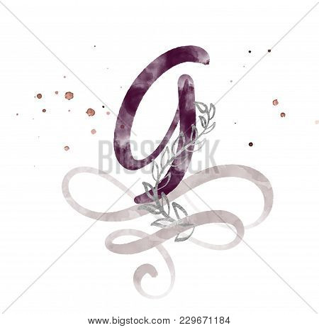 Calligraphic Number Nine 9 Vintage Isolated On White Background. Watercolor Decor Flourish For Decor