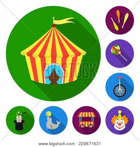 Circus And Attributes Flat Icons In Set Collection For Design. Circus Art Vector Symbol Stock  Illus