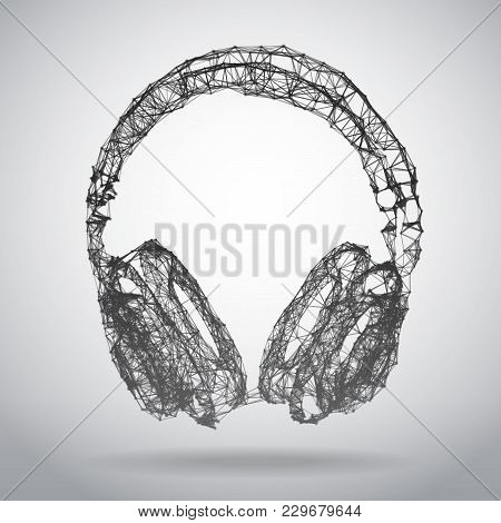 Abstract Polygonal Headphones On White Background. Vector Illustration