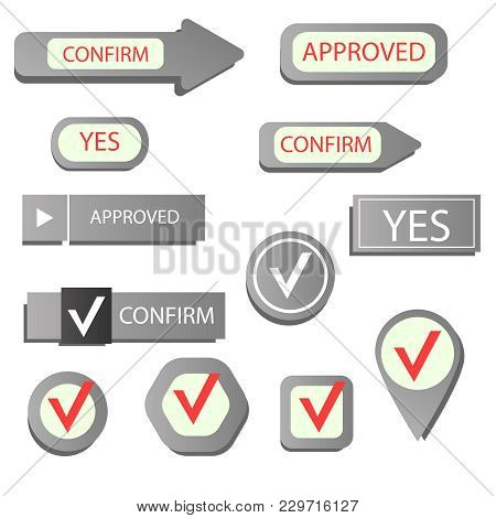 A Set Of Check Marks Icons. Arrows Or Ticks Isolated On A White Background. Vector Illustration.