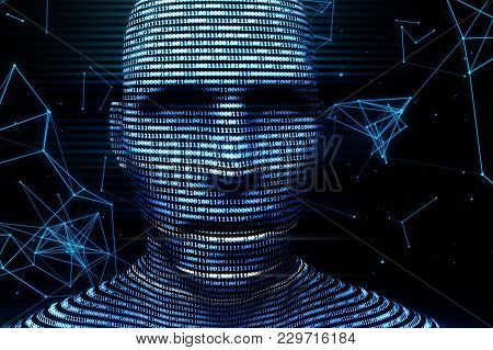A Digital Virtual Man Generated From Binary Code 3d Illustration