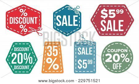 Sale Banners Set Vector. Scissor Cut Border. Discount Badge. Shopping Backgrounds. Flat Isolated Ill