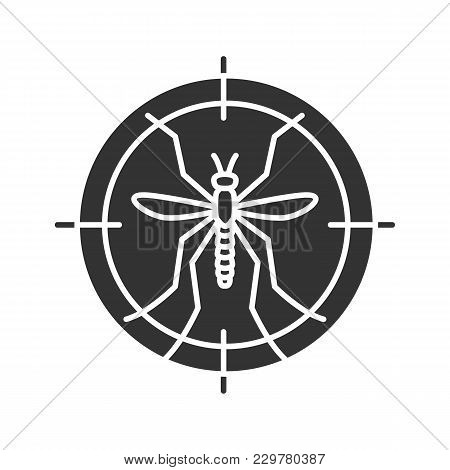 Mosquitoes Target Glyph Icon. Anti-insect Repellent. Silhouette Symbol. Negative Space. Vector Isola