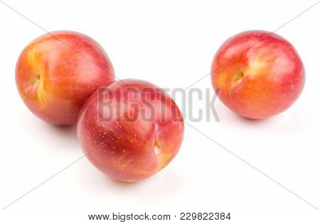 Plums Three Red Orange Isolated On White Background