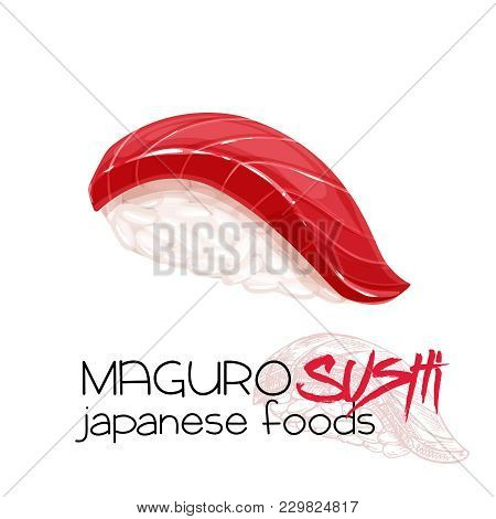 Maguro Sushi. Japanese Traditional Food Icon With Tuna Fish Fillets. Isolated Vector Illustration.