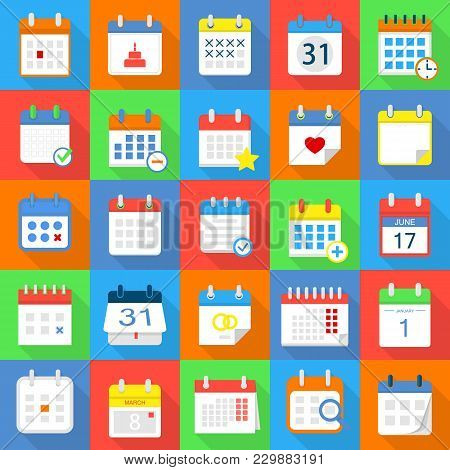 Calendar Schedule Planning Icons Set. Flat Illustration Of 25 Calendar Schedule Planning Vector Icon