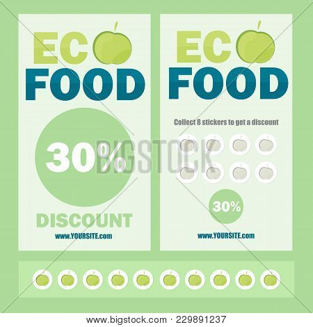 Vector Eco Flyer, Brochure, Promotions Coupon Or Banner Design With Stickers And Discount - Green Sn