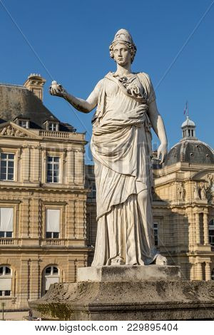 Paris, France, March 27 2017: Beautiful statue in Luxembourg Garden Jardin du Luxembourg in Paris
