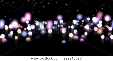 Glow Bokeh Spray Background. Abstract Colorful Horizontal Hero Header With Glitter Particles With De