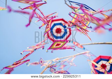 Colorful Tung Flag Festival In Phra That Ya Khu Kalasin,thailand