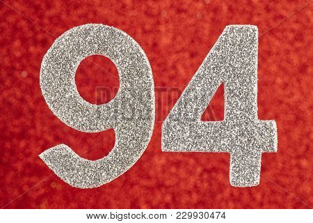 Number Ninety-four Silver Color Over A Red Background. Anniversary. Horizontal