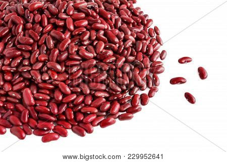 A Lot Of Red Beans Pile Isolated On White Background With Copy Space For Text. Concept Food For Heal