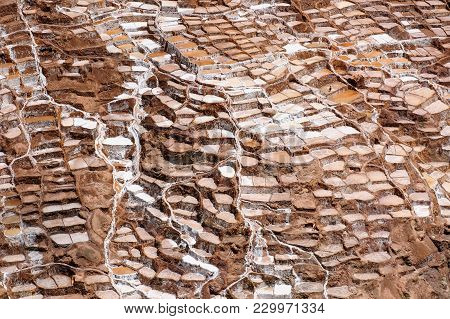 Pre Inca Traditional Salt Extraction Pans (salinas) In Sacred Valley Of Incas, Peru