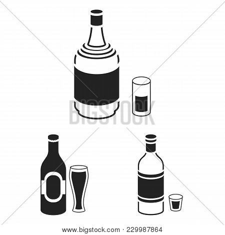 Types Of Alcohol Black Icons In Set Collection For Design. Alcohol In Bottles Vector Symbol Stock  I
