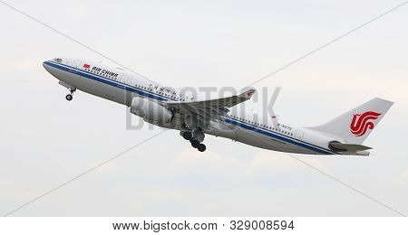 Airplane Takes Off From Dusseldorf Airport