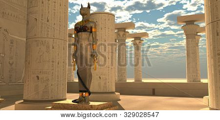 Egyptian God Bastet Statue 3d Illustration - Bastet Was An Egyptian Goddess That Was A Lioness Warri