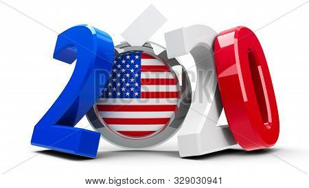 Figures 2020 In The Colors Of American Flag With Badge Isolated On White Background, Represents Pres
