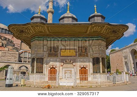 Istanbul, Turkey - September 6th 2019. The Exterior Of The Fountain Of Ahmed Iii In Sultanahmet, Fat