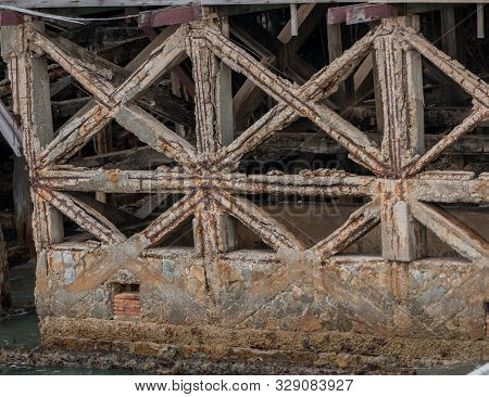 Reinforced Concrete Have Cracked And Rusty In Steel Structure In Caused By Salt In The Sea, Danger A